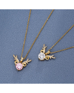 Romantic Sweet Antlers Titanium Steel Plating Inlay Zircon Pendant Necklace_colorza_3