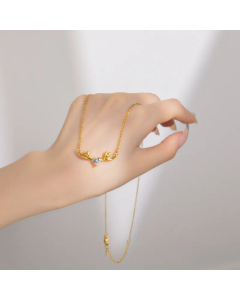 IG Style Simple Style Heart Shape Antlers Titanium Steel Copper Plating Inlay Zircon Necklace