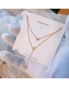 Rose Gold Color Round Titanium Steel Plating Inlay Zircon Layered Necklaces