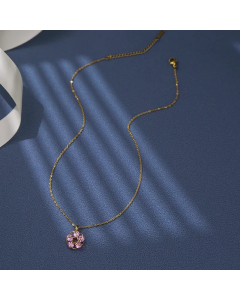 Casual Sweet Flower Titanium Steel Copper Plating Inlay Zircon Pendant Necklace