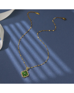 Casual Simple Style Four Leaf Clover Titanium Steel Copper Plating Hollow Out Inlay Zircon Pendant Necklace
