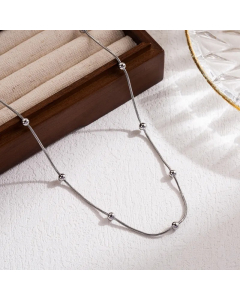 Casual Simple Style Solid Color Stainless Steel 18K Gold Plated Necklace-Steel Color-02