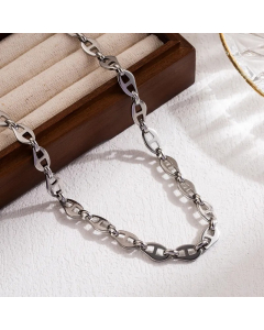 Casual Simple Style Solid Color Stainless Steel 18K Gold Plated Necklace-Steel Color-01