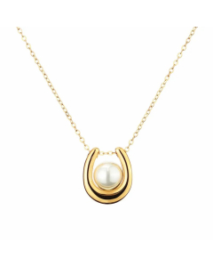 Vintage Style Pearl Titanium Steel Plating 18K Gold Plated Pendant Necklace