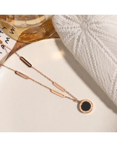 Rose Gold Color Round Number Titanium Steel Plating Inlay Shell 18K Gold Plated Pendant Necklace