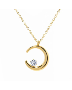 Sweet Simple Style Moon Titanium Steel Plating Inlay Zircon 18K Gold Plated Pendant Necklace