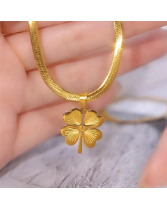 IG Style Four Leaf Clover Titanium Steel Plating 18K Gold Plated Pendant Necklace