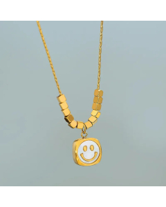 Casual Simple Style Smiley Face Titanium Steel Plating Inlay Shell 18K Gold Plated Pendant Necklace