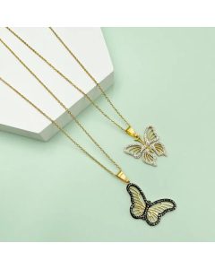 Classical Vintage Style Romantic Butterfly Stainless Steel Plating Hollow Out Inlay Zircon Gold Plated Pendant Necklace_colorza_4