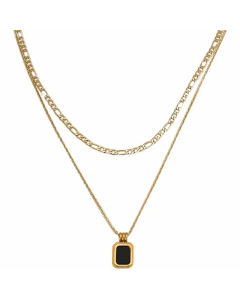 Vintage Style Square Titanium Steel Plating 18K Gold Plated Layered Necklaces