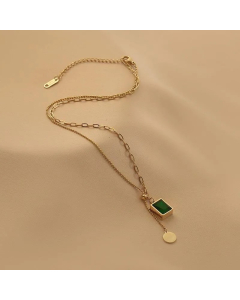Simple Style Round Square Titanium Steel Plating Inlay Zircon 18K Gold Plated Necklace