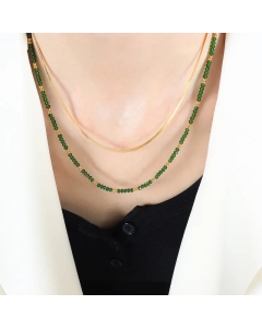 Elegant Color Block Glass Titanium Steel Plating 18K Gold Plated Layered Necklaces