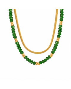 Elegant Color Block Glass Titanium Steel Plating 18K Gold Plated Layered Necklaces