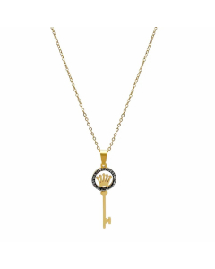 Elegant Luxurious Roman Style Crown Key Stainless Steel Polishing Plating Inlay Zircon Gold Plated Pendant Necklace
