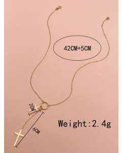 Elegant Sweet Artistic Cross Stainless Steel Polishing Tassel Plating Gold Plated Pendant Necklace