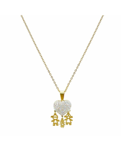 Sweet Shiny Human Heart Shape Stainless Steel Polishing Plating Inlay Zircon Gold Plated Pendant Necklace
