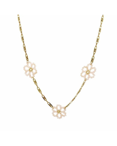 Lady Sweet Flower Stainless Steel Beaded Plating Gold Plated Necklace