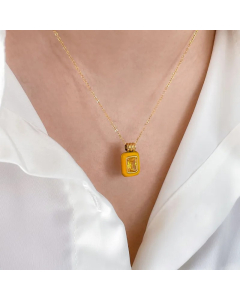 IG Style Square Titanium Steel Enamel Inlay Zircon Pendant Necklace