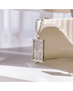 Simple Style Square Titanium Steel Inlay Zircon Pendant Necklace-Steel Color-01