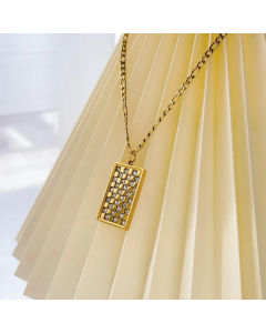 Simple Style Square Titanium Steel Inlay Zircon Pendant Necklace-Gold Color-01