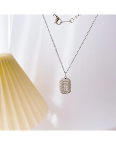 Simple Style Square Titanium Steel Inlay Zircon Pendant Necklace-Steel Color-02