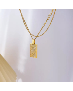 Simple Style Square Titanium Steel Inlay Zircon Pendant Necklace-Gold Color-03