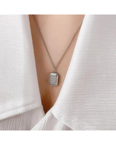 Simple Style Square Titanium Steel Inlay Zircon Pendant Necklace