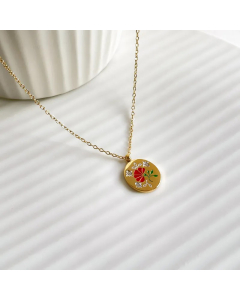 Simple Style Swan Dolphin Rose Titanium Steel Enamel Inlay Zircon Pendant Necklace-02