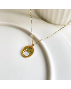 Simple Style Swan Dolphin Rose Titanium Steel Enamel Inlay Zircon Pendant Necklace-03