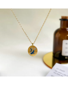 Simple Style Swan Dolphin Rose Titanium Steel Enamel Inlay Zircon Pendant Necklace-04