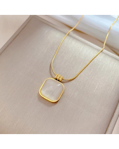 Gold Color Square Titanium Steel Plating Inlay Opal Pendant Necklace
