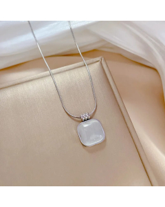 Steel Color Square Titanium Steel Plating Inlay Opal Pendant Necklace