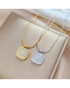 Elegant Lady Geometric Square Titanium Steel Plating Inlay Opal Pendant Necklace_colorza_1