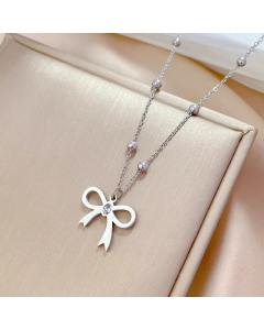 Steel Color Bow Knot Titanium Steel Plating Pendant Necklace