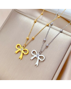 Sweet Bow Knot Titanium Steel Plating Pendant Necklace