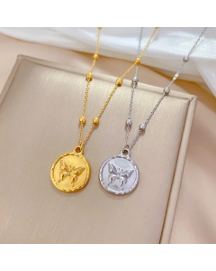 Wholesale Stainless Steel Necklace French Style Round Butterfly Pendant Necklace