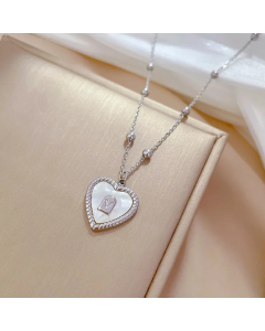 Steel Color Heart Shape Titanium Steel Plating Inlay Shell Pendant Necklace