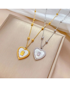 Elegant Retro Heart Shape Titanium Steel Plating Inlay Shell Pendant Necklace_colorza_4
