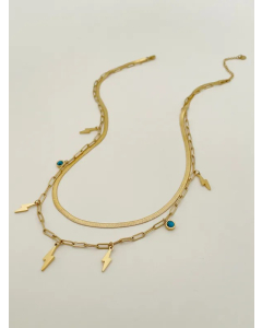 Artistic Lightning Stainless Steel Polishing Plating Inlay Turquoise Gold Plated Layered Necklaces