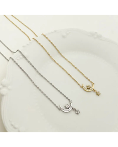 Sweet Artistic Star Moon Stainless Steel Polishing Plating Inlay Rhinestones Gold Plated Pendant Necklace_colorza_4