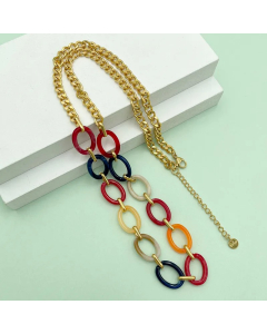 Hip-Hop Oval Stainless Steel Arylic Polishing Plating Gold Plated Necklace