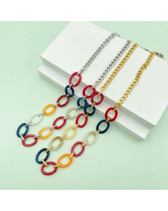 Casual Hip-Hop Oval Stainless Steel Arylic Polishing Plating Gold Plated Necklace_colorza_4