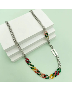 Steel Color Geometric Stainless Steel Arylic Polishing Patchwork Plating Gold Plated Necklace