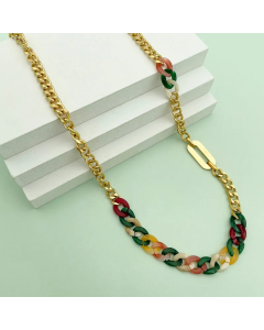 Gold Color Geometric Stainless Steel Arylic Polishing Patchwork Plating Gold Plated Necklace