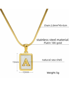 Letter A Stainless Steel Plating Inlay Shell 18K Gold Plated Pendant Necklace