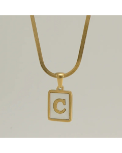 Letter C Stainless Steel Plating Inlay Shell 18K Gold Plated Pendant Necklace
