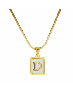 Letter D Stainless Steel Plating Inlay Shell 18K Gold Plated Pendant Necklace