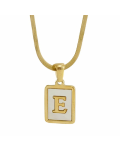 Letter E Stainless Steel Plating Inlay Shell 18K Gold Plated Pendant Necklace
