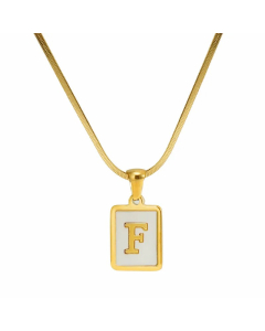 Letter F Stainless Steel Plating Inlay Shell 18K Gold Plated Pendant Necklace