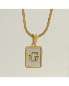 Letter G Stainless Steel Plating Inlay Shell 18K Gold Plated Pendant Necklace
